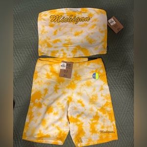 NWT PINK Michigan Tube top (M) and matching biker shorts (S)